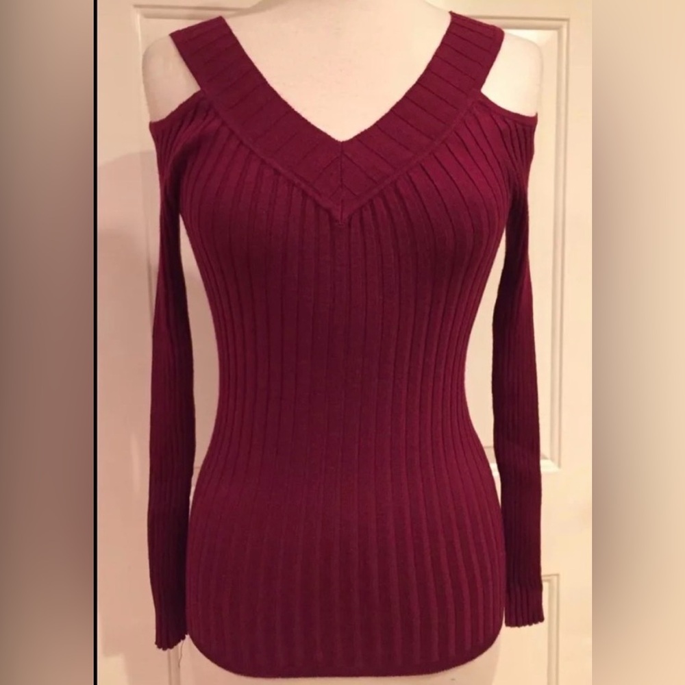 Women's Burgundy Cold-Shoulder Sweater
